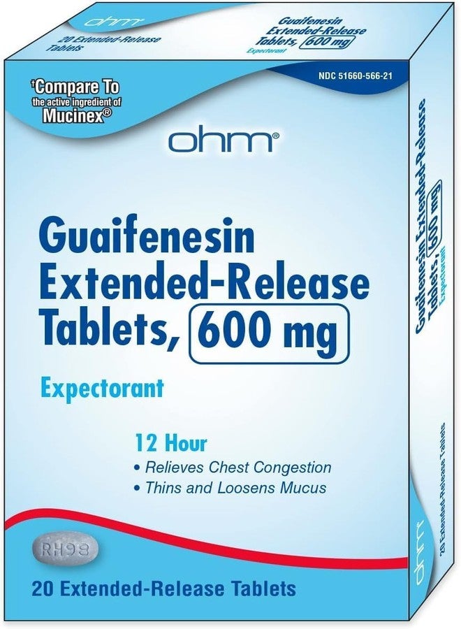 Ohm Mucus Relief 600 mg Extended-Release Tablets – 12-Hour Chest Congestion Relief with Guaifenesin, 20 Count | Powerful, Long-Lasting Mucus & Cough Release Formula - Image 1